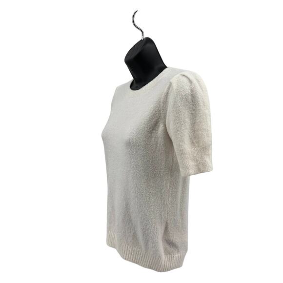 Rachel Zoe Short Sleeve Sweater Top WMN XS White Pleated Shoulder Crew Neck Soft - Picture 2 of 6